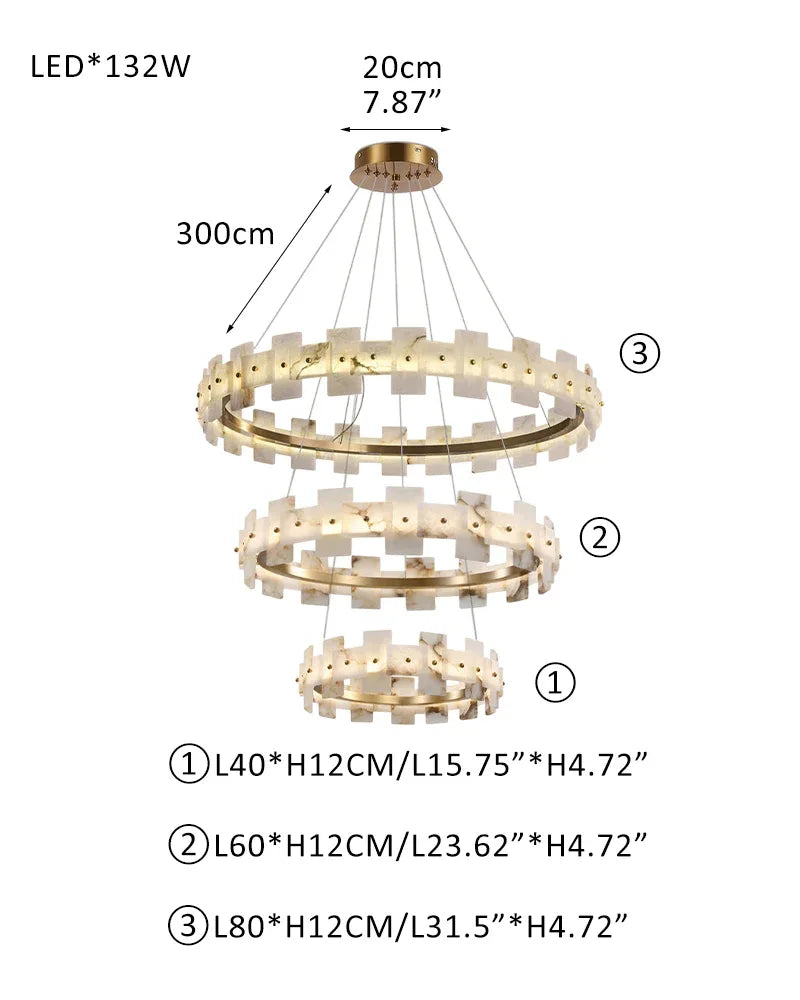 Marble Circle Hanging Lamp Minimalism White and Brass Alabaster Halo Chandelier Dining Table L40+L60+L80CM L15.8"+L23.6"+L31.5" White + Brass Luxury Modern Chandelier