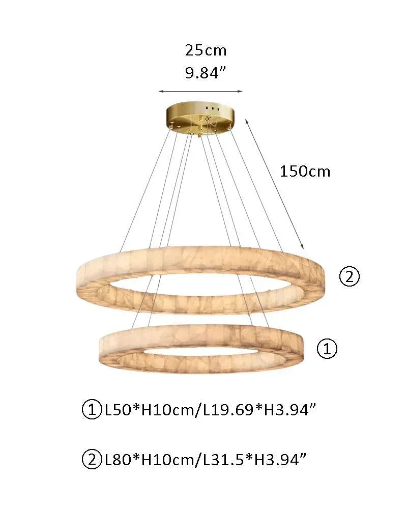 Vintage Rivage Round Calcite Alabaster Chandelier Collection Wide 31" 40" for foyer decor R2-D50+D80CM D31.5*H11.81" White + Gold Vintage Simple Pendant Lamp