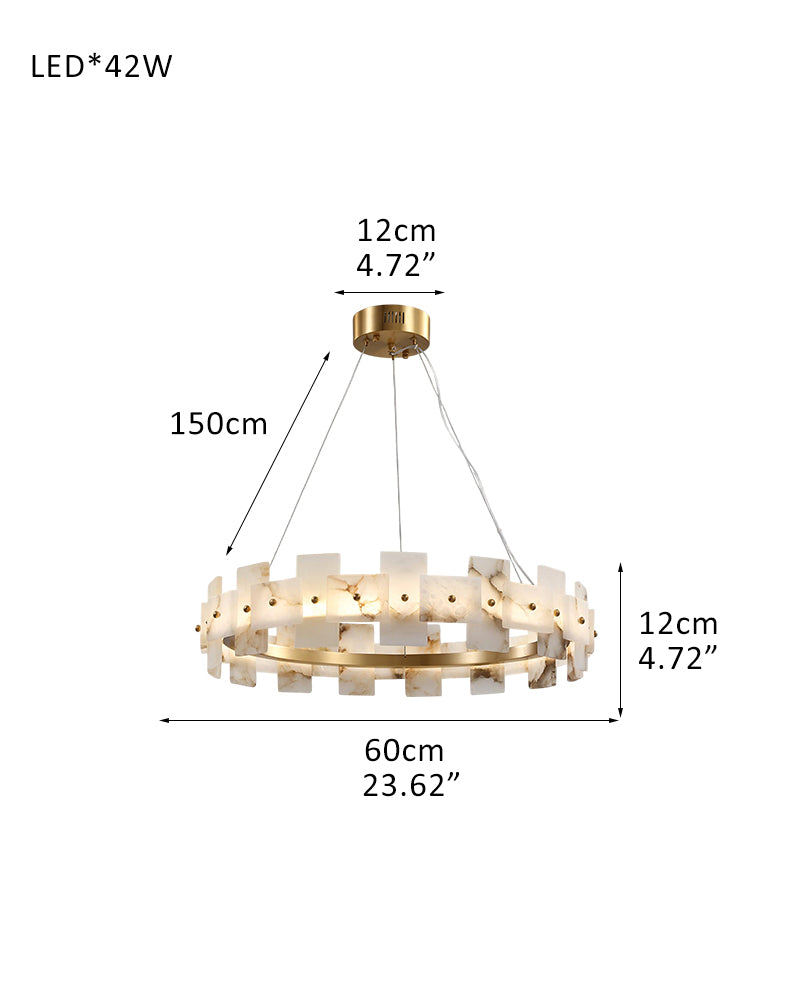 Marble Circle Hanging Lamp Minimalism White and Brass Alabaster Halo Chandelier Dining Table