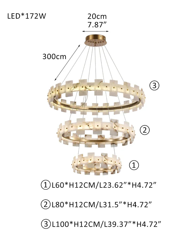Marble Circle Hanging Lamp Minimalism White and Brass Alabaster Halo Chandelier Dining Table L60+L80+L100CM L23.6"+L31.5"+L39.4" White + Brass Luxury Modern Chandelier