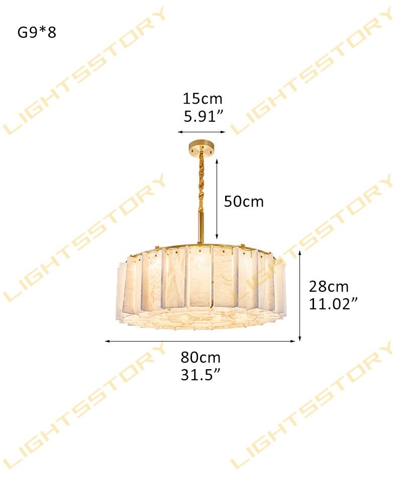 Linear Rectaggered Alabaster Panel Chandelier - Multi-layer Stone