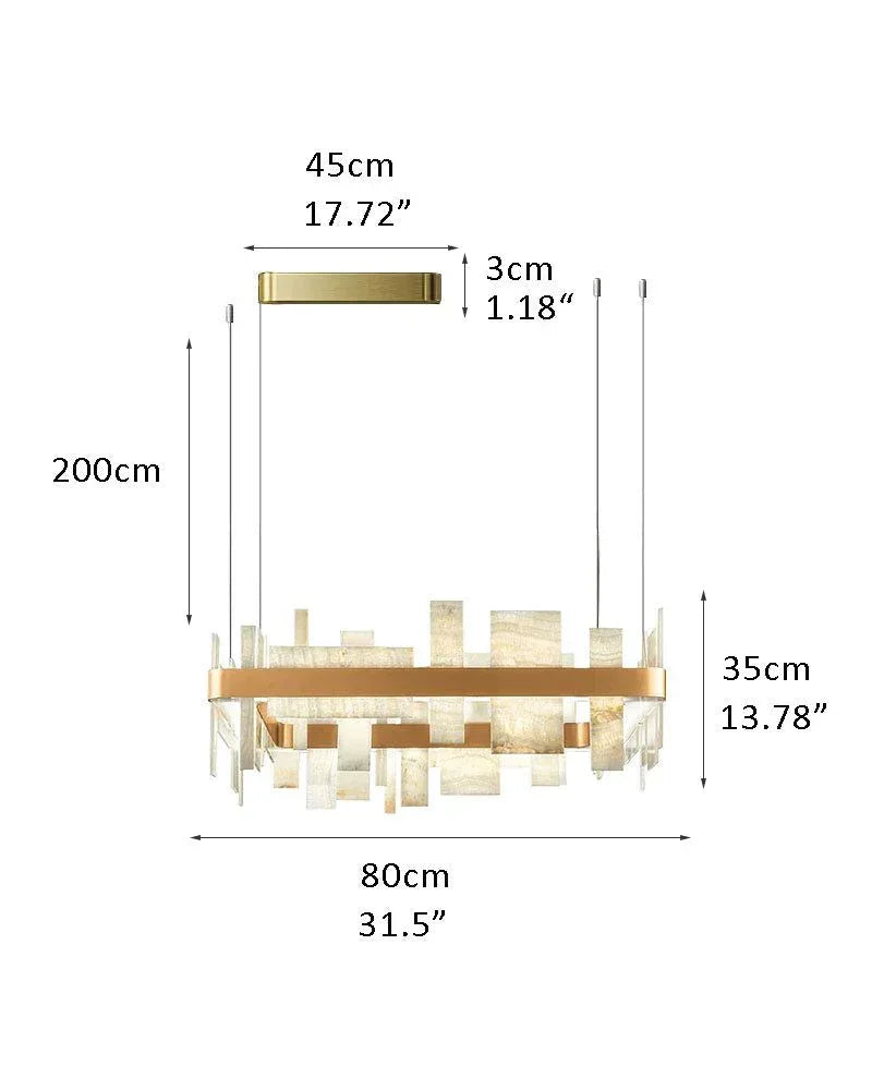 Luxury Marble Slice & Metal Golden Frame Oval Chandeliers | Handcrafted marble D80*H35CM D31.5"*H14" White + Gold American chandelier