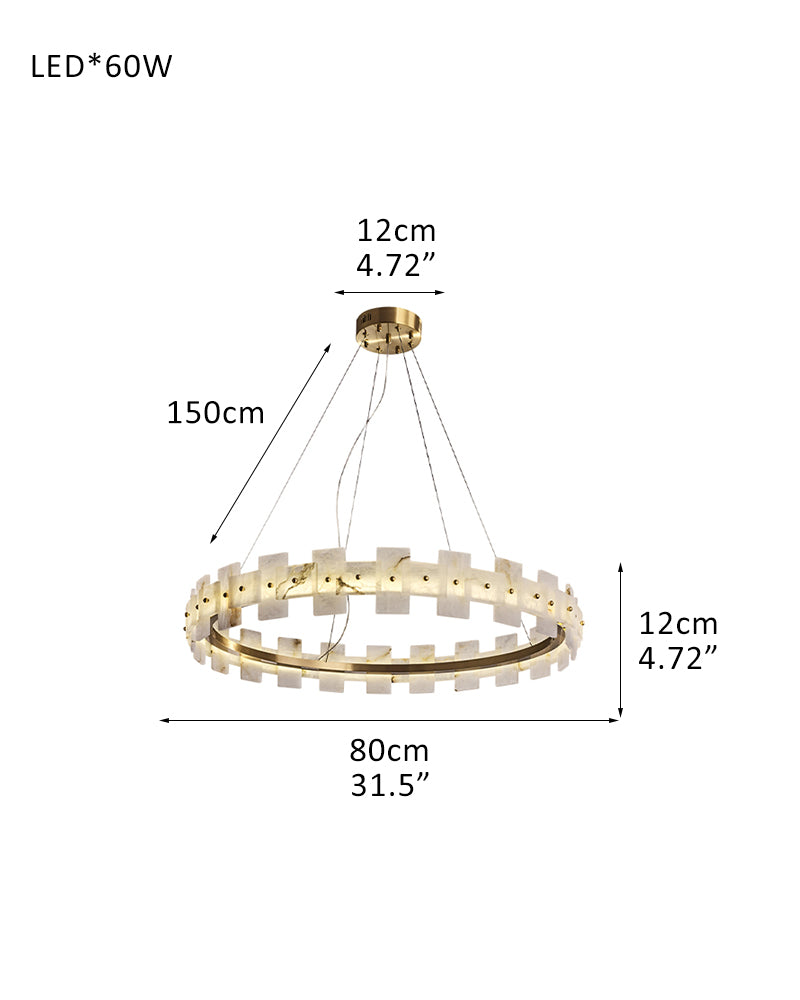 Marble Circle Hanging Lamp Minimalism White and Brass Alabaster Halo Chandelier Dining Table