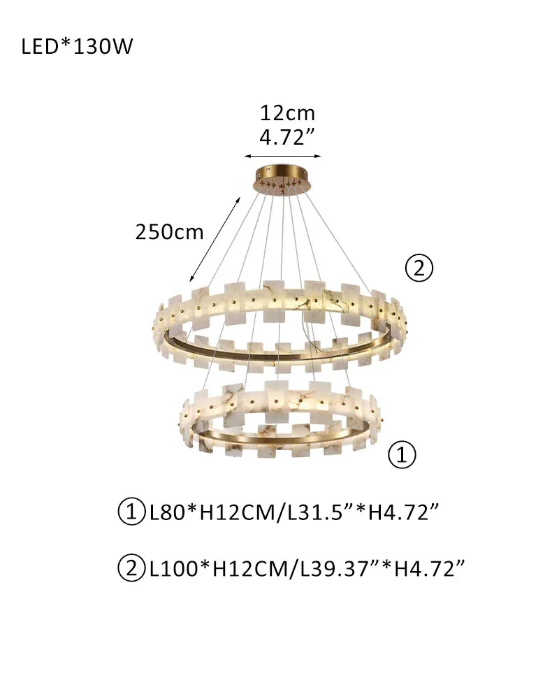 Marble Circle Hanging Lamp Minimalism White and Brass Alabaster Halo Chandelier Dining Table L80+L100CM L31.5"+L39.4" White + Brass Luxury Modern Chandelier