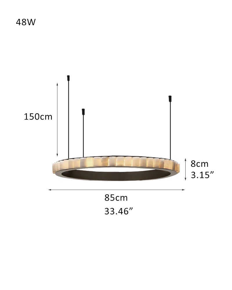 Modern round chandelier dimensions: 85cm diameter, 150cm height, 48W power.