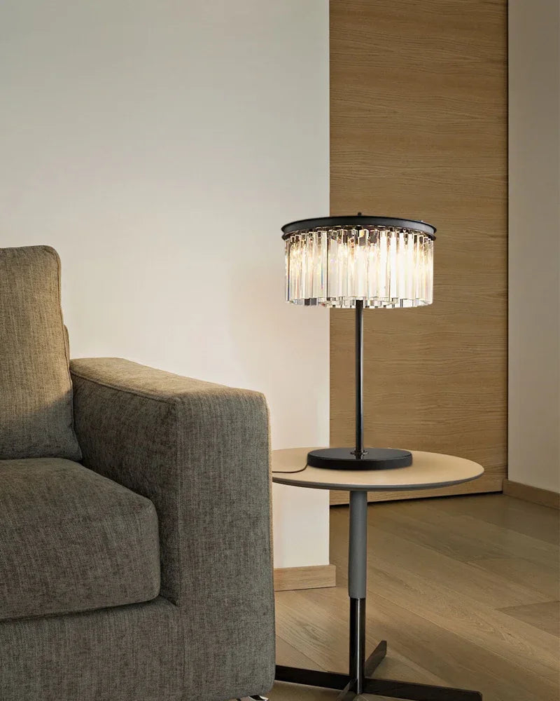 Simplicity Cylinder Shape 2-Tier Crystal Table Lamp in Black Metal with Clear/Smoke Glass Modern Table lamp