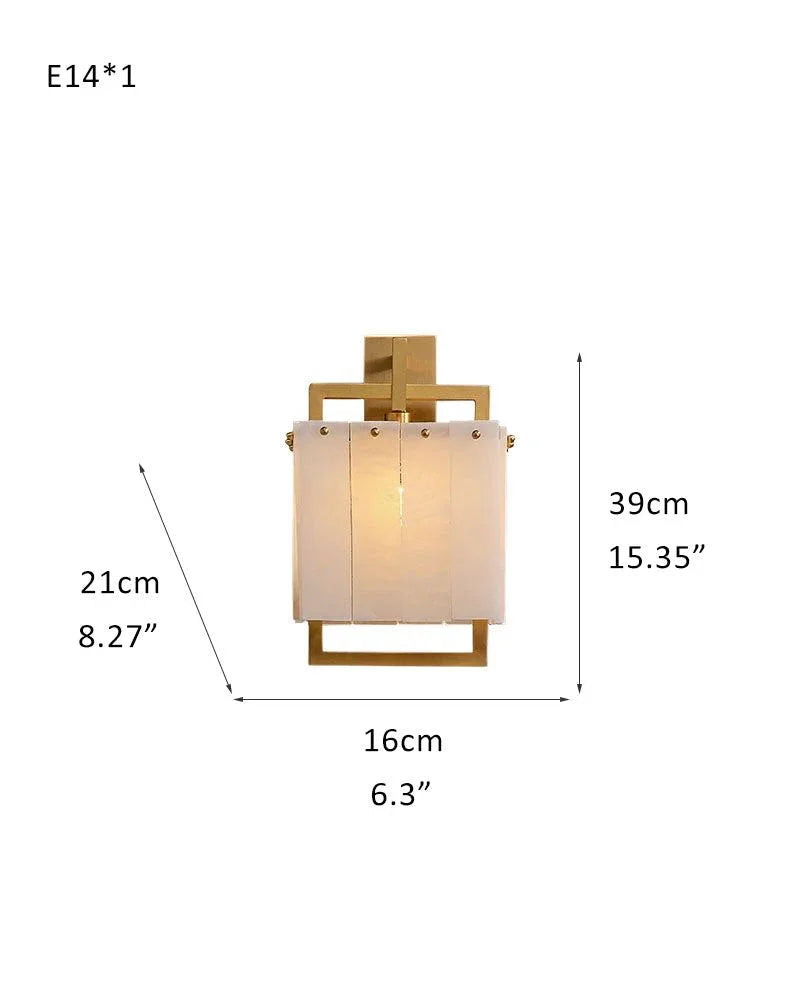 1-Light Brass Alabaster Shade LED Square flush mount Wall Light Fixture L16*W21*H39CM L6.3*W8.27*H15.35 White + Brass Flush Mounted Wall Sconce Lamp
