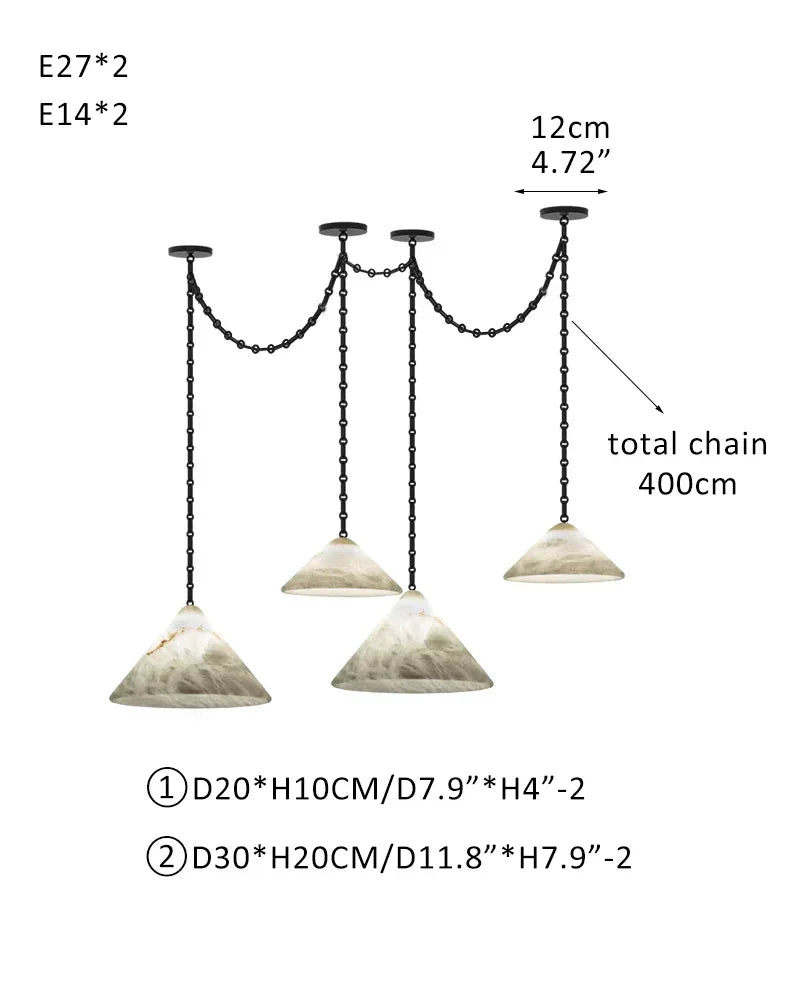 Medium 12" Conical Pendant White Alabaster Shade with Adjustable Chain for living room 4 light-D20*2+D30*2 D7.9"*2+D11.8"*2 White + Black Chain Modern Pendant lamp
