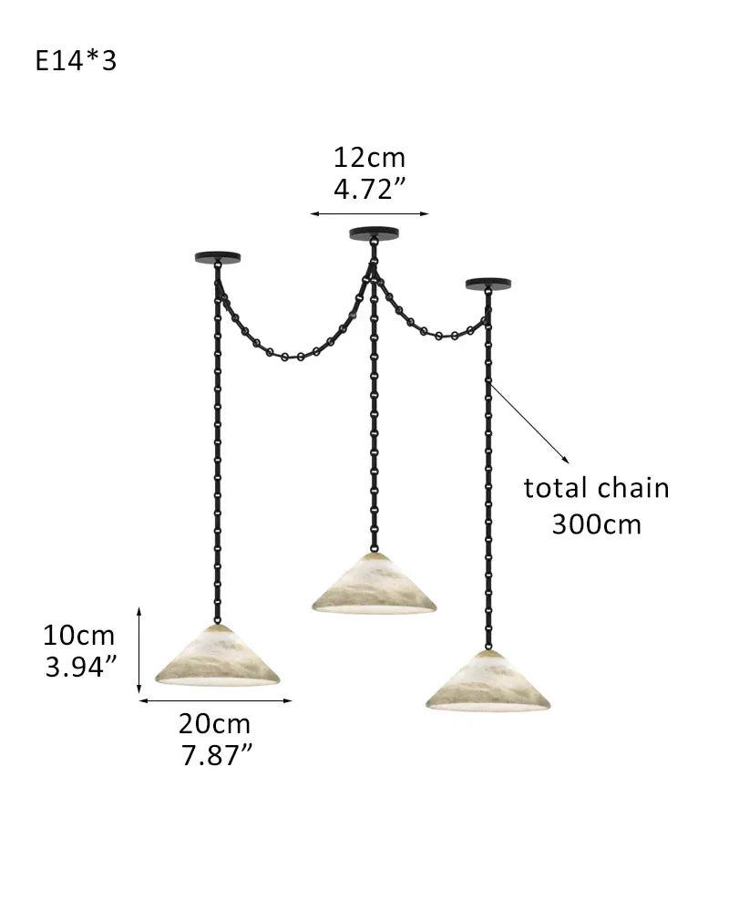 Medium 12" Conical Pendant White Alabaster Shade with Adjustable Chain for living room 3 light-D20*H10CM D7.9"*H4" White + Black Chain Modern Pendant lamp