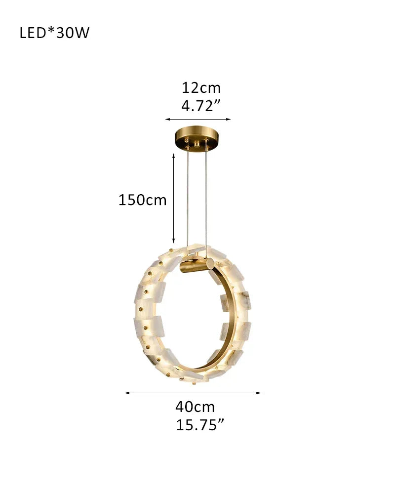 Antique Brass Ring Frame Round Halo Alabaster Modern Lighting Chandelier Wide 31" L40CM L15.7" White + Brass Luxury Modern Chandelier