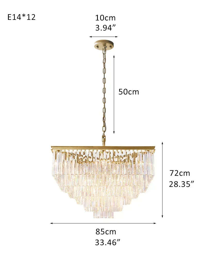 Square 5-tier Clear Crystal Chandeliers 34" with Black Iron Frame 5-Tier-S-D85*H72CM D33.46“*H28.35" Gold American chandelier