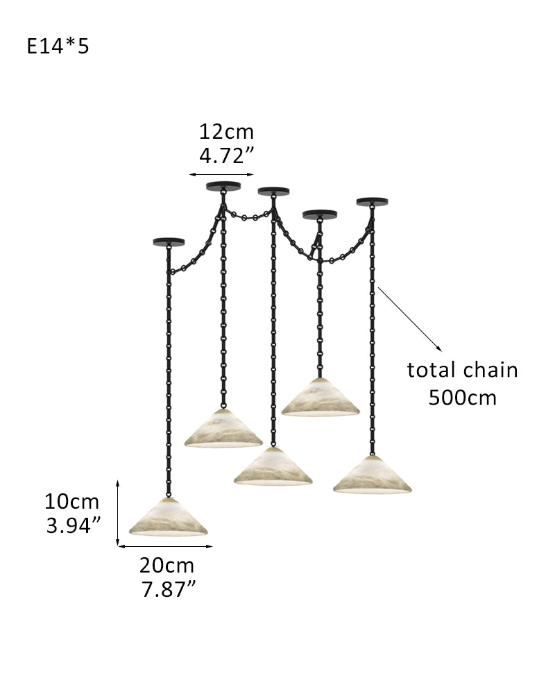 Multi-Head Matte White Alabaster Cone Hanging Kitchen Pendant Light 8" Wide | Black Chain
