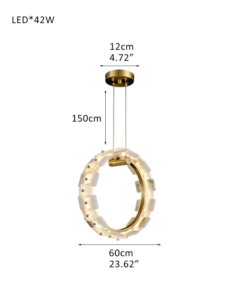 Antique Brass Ring Frame Round Halo Alabaster Modern Lighting Chandelier Wide 31" L60CM L23.6" White + Brass Luxury Modern Chandelier