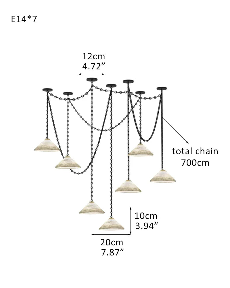 Medium 12" Conical Pendant White Alabaster Shade with Adjustable Chain for living room 7 light-D20*H10CM D7.9"*H4" White + Black Chain Modern Pendant lamp