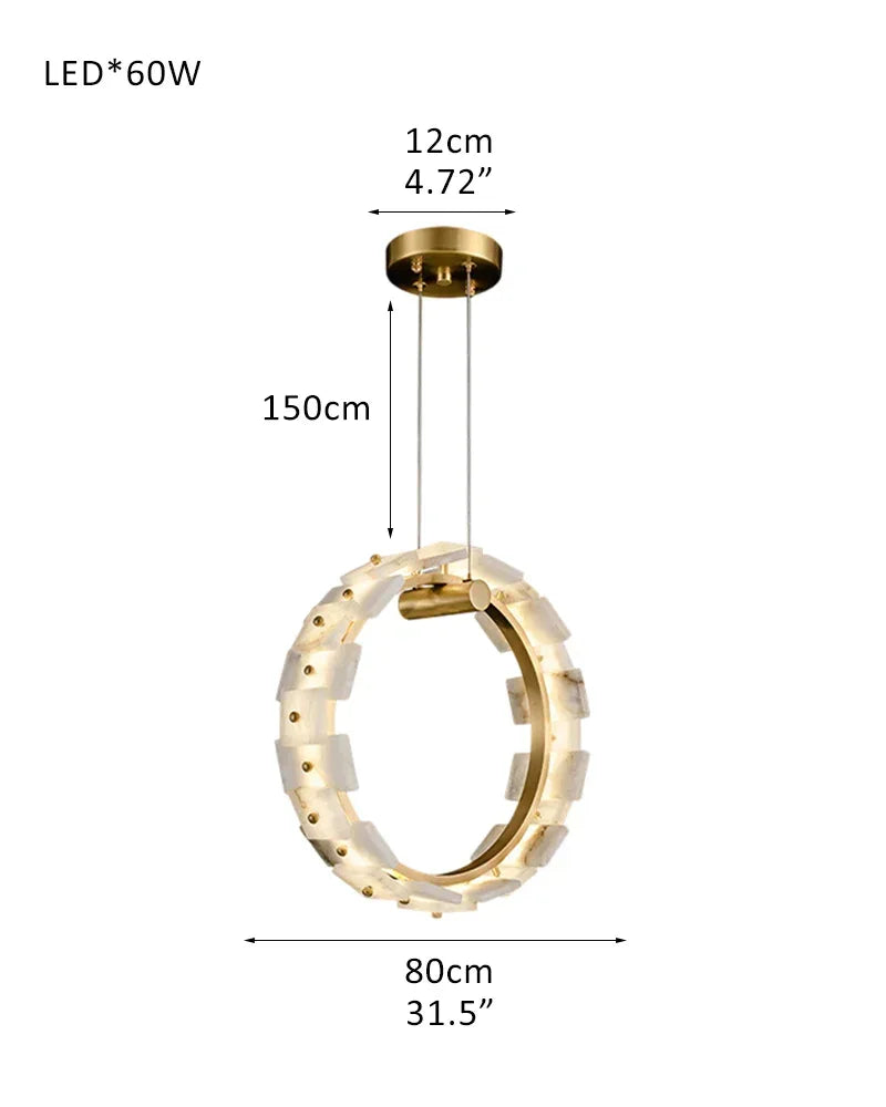 Antique Brass Ring Frame Round Halo Alabaster Modern Lighting Chandelier Wide 31" L80CM L31.5" White + Brass Luxury Modern Chandelier