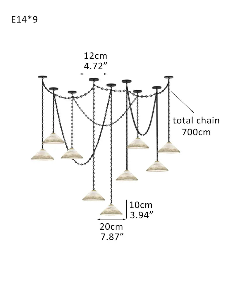 Medium 12" Conical Pendant White Alabaster Shade with Adjustable Chain for living room 9 light-D20*H10CM D7.9"*H4" White + Black Chain Modern Pendant lamp