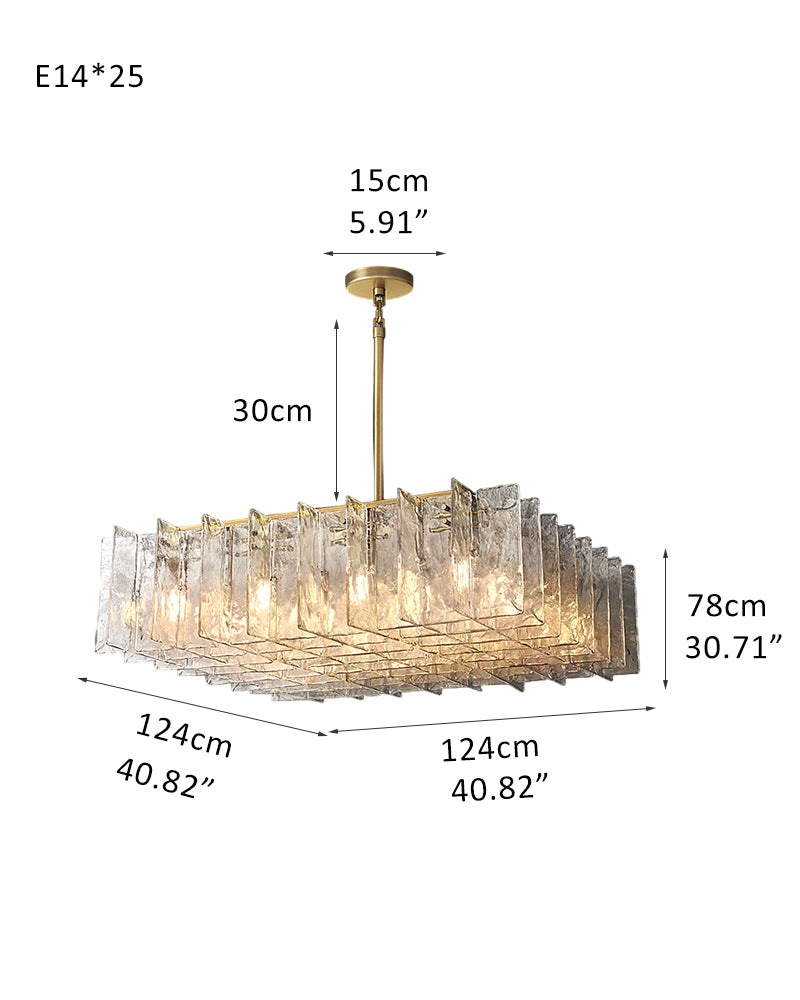 E14 Large Crystal Matrix Chandelier brushed copper with transparent/smoke grey glass