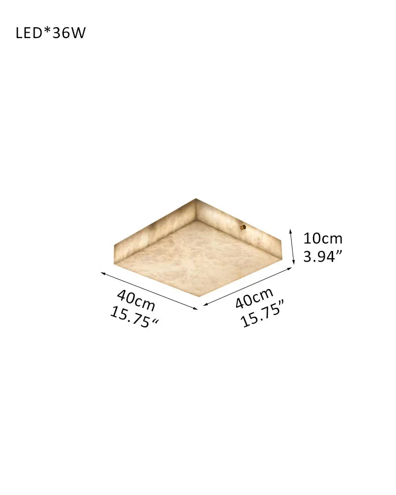 Modern Square Marble Shade Copper LED Flush Mount Ceiling Light For Living Room S-L40*H10CM L15.75"*H3.94" White + Brass Modern Ceiling lamp