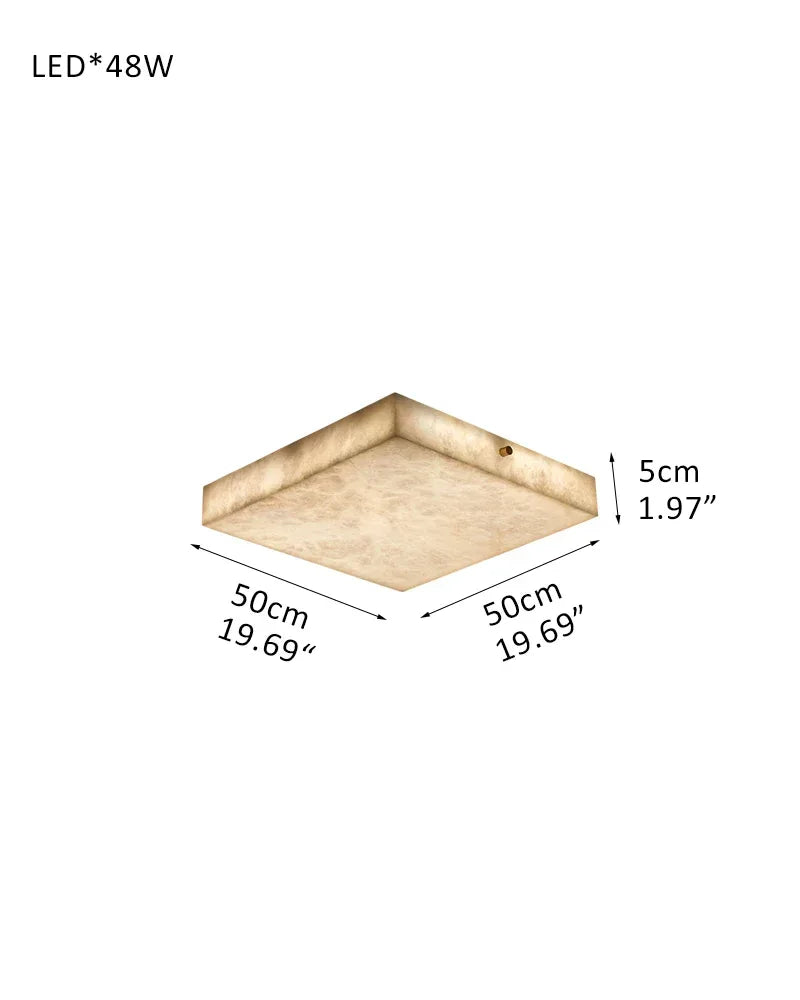 Modern Square Marble Shade Copper LED Flush Mount Ceiling Light For Living Room S-L50*H5CM L19.69"*H1.97" White + Brass Modern Ceiling lamp