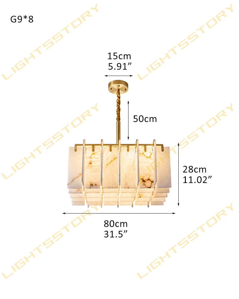 Linear Rectaggered Alabaster Panel Chandelier - Multi-layer Stone