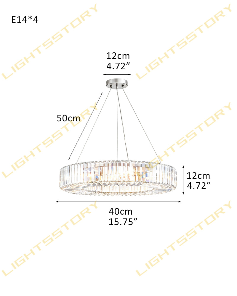 Cassis K9 Crystal Fluted Prism Halo Ring Chandelier - Artisanal K9 Crystal, Lux Gold Trim - Living Rooms, Bedrooms, Dining Rooms