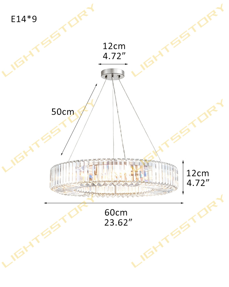 Cassis K9 Crystal Fluted Prism Halo Ring Chandelier - Artisanal K9 Crystal, Lux Gold Trim - Living Rooms, Bedrooms, Dining Rooms