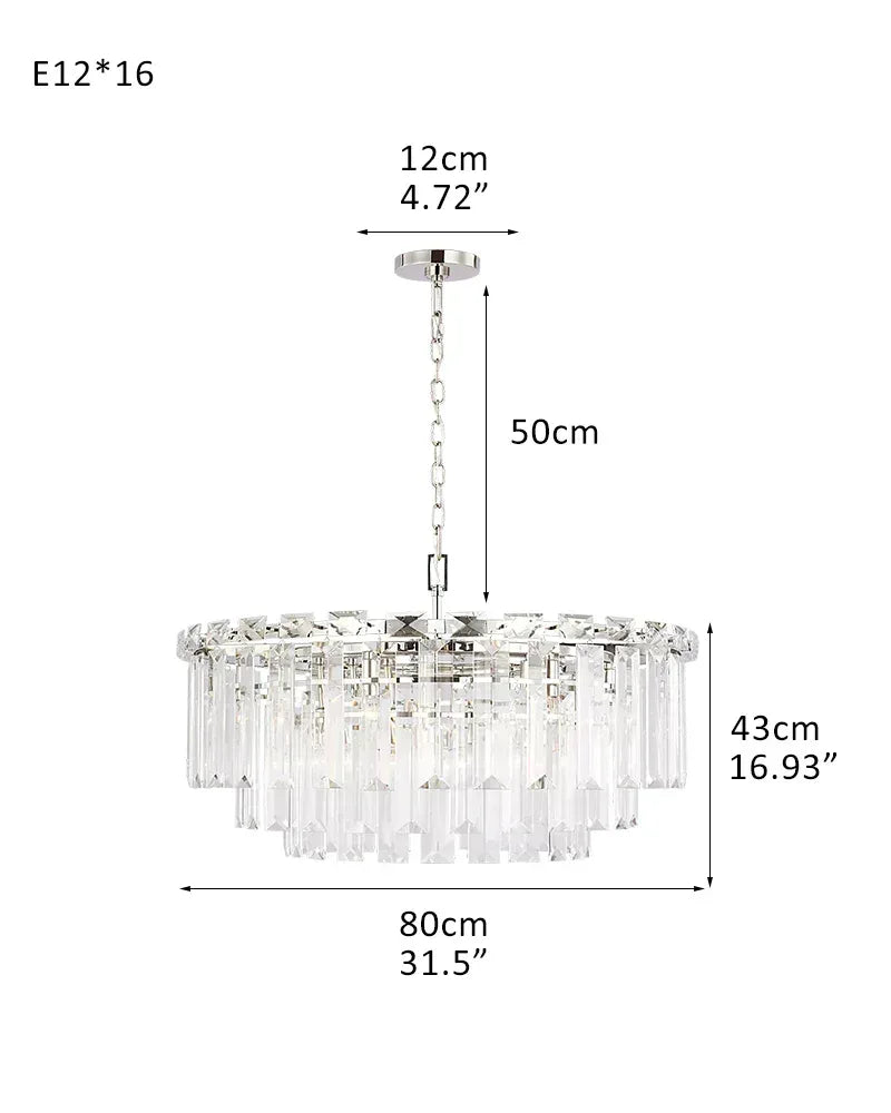 Warm Ambiance LED Arden Tiered Crystal Round Chandelier Brushed Chrome Stainless 16 light-D80*H43CM D31.5"*H17.72" Silver American chandelier