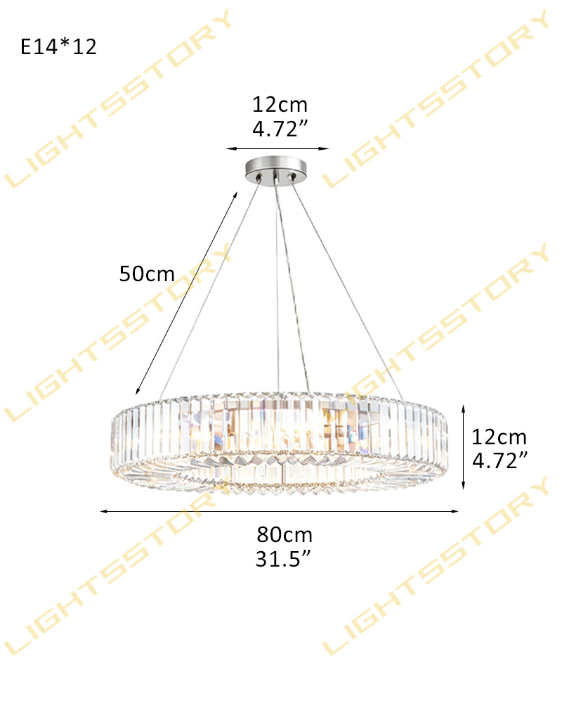 Cassis K9 Crystal Fluted Prism Halo Ring Chandelier - Artisanal K9 Crystal, Lux Gold Trim - Living Rooms, Bedrooms, Dining Rooms