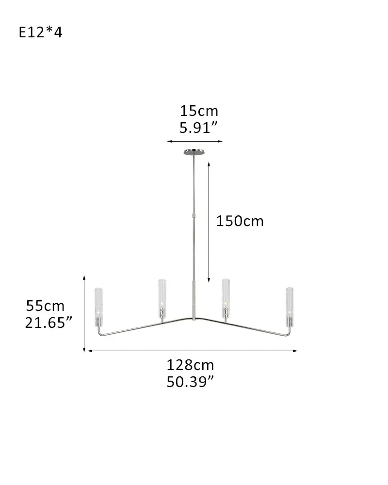 Brushed Chrome Metalwork Chandelier with Textured Slender Clear Glass Cylinders 4-light-D128*H55CM D55.39"*H21.65" Chrome American chandelier