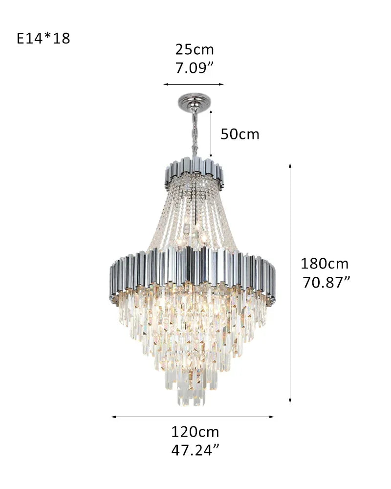 Luxury Gold Stainless Steel Round Crystal Chandelier 8/12/18/27 lights D120*H180CM D47.24“*H70.87" Silver Luxury Modern Chandelier