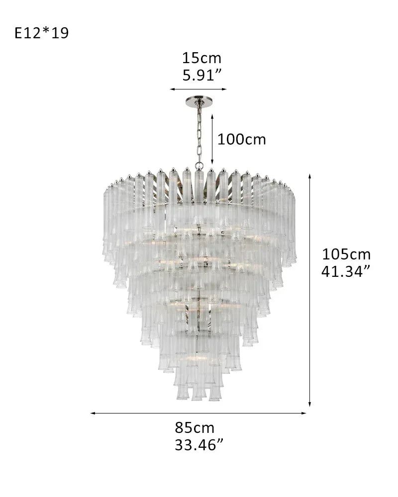 8/12 Light 40" Wide LED Lorelei Round Tiered Glass Chandelier use for Foyer Staircase 19-light-D85*H105CM D33.46"*H41.34" American chandelier
