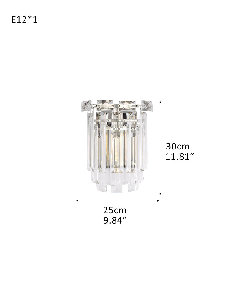 Gstaad Layered Tiered K9 Crystal Wall Light - K9 Crystal, Custom Gold or Serene Black Trim - Bathrooms, Bedrooms
