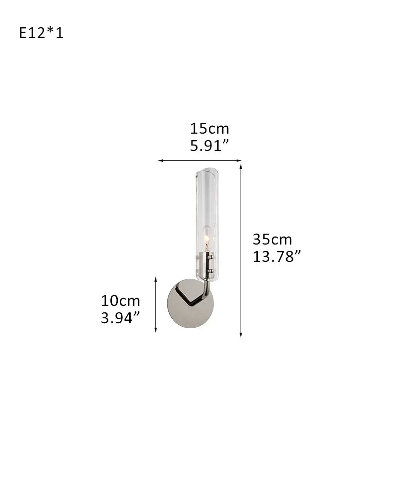 Brushed Chrome Metalwork Chandelier with Textured Slender Clear Glass Cylinders 1-light-W12*D15*H35CM W4.72"*D5.91"*H13.78"-Sconce Chrome American chandelier