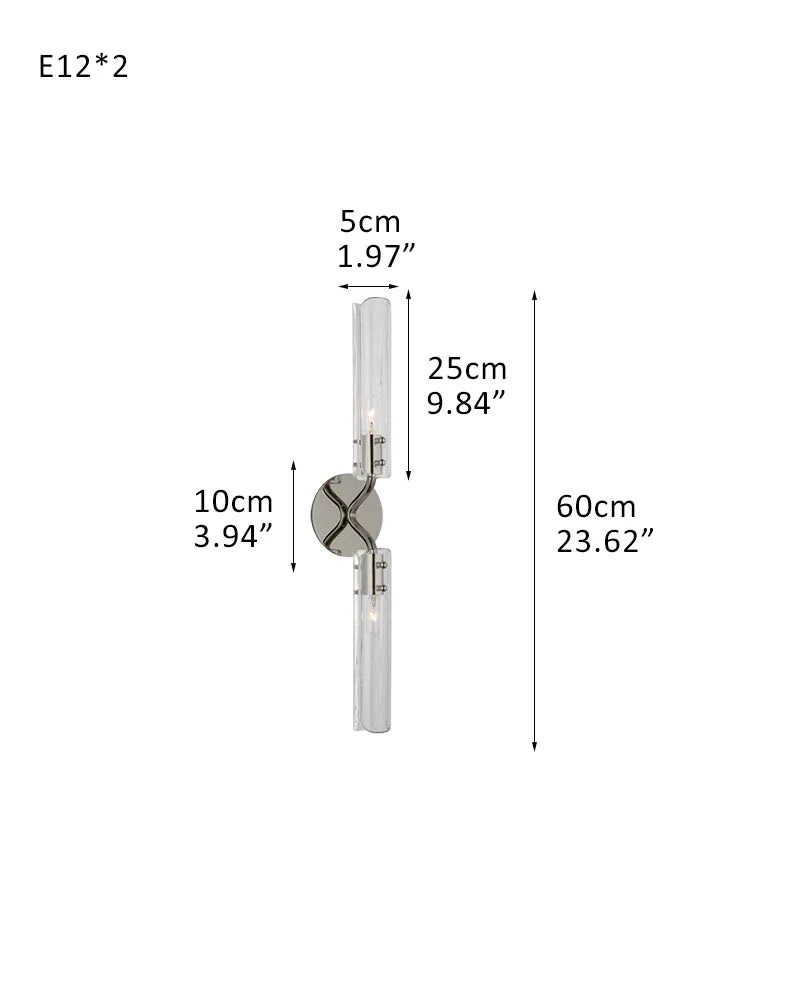 Brushed Chrome Metalwork Chandelier with Textured Slender Clear Glass Cylinders 2-light-W12*H60CM W4.72"*W4.72"*H23.62"-Sconce Black American chandelier