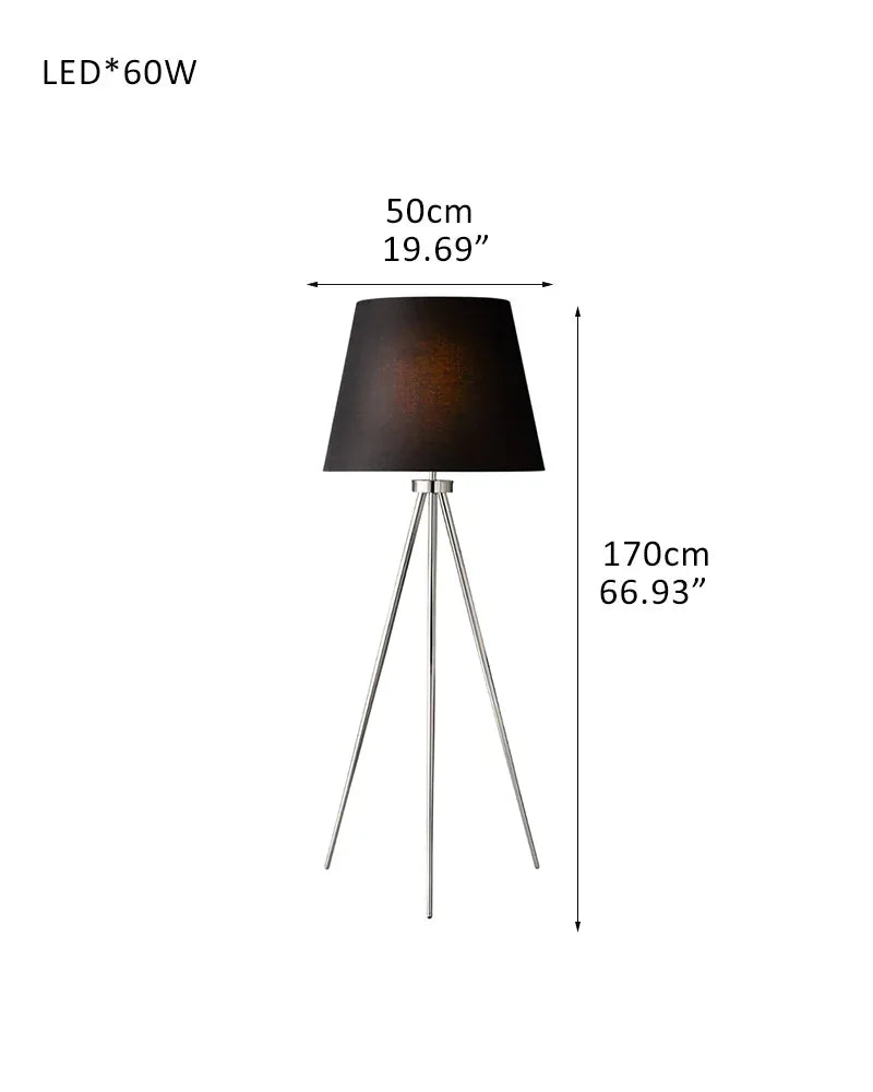 White/Black Linen Shade LED High Standing Floor Lamp in Brass/Black/Silver tripod D50*H170CM D19.69"*H66.93" Black + Silver American standing floor lamp