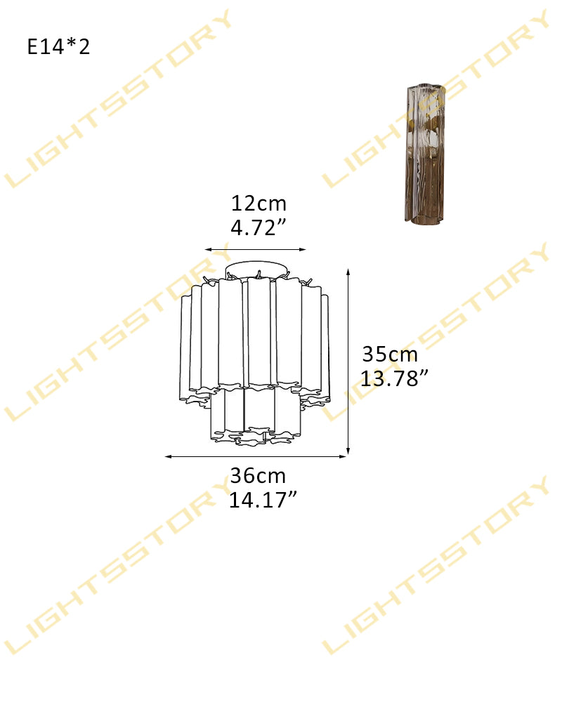 Hand-blown 18 Glass Tubes Modern Minimalist Flush Mount Ceiing Lamp Over Dining Table 2 light -D36*H35CM D14.17"*H13.78"(8 tubes) Gold + Smoky Glass Modern Ceiling lamp