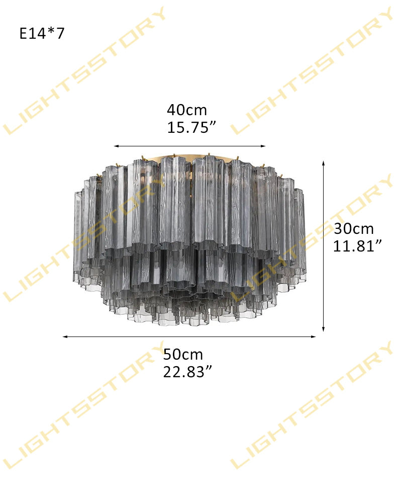 LightsStory Series Prismatic Semi-Flush Ceiling Mount | Star-Shaped Hand-blown authentic Murano glass tubes, Aged Brass and Black frame with gold accents for Living Rooms and Entryways 7-light-D58*H30CM D22.83"*H11.81"(42 tubes) Gold + Smoky Glass Flush Mounted Ceiling Lamp