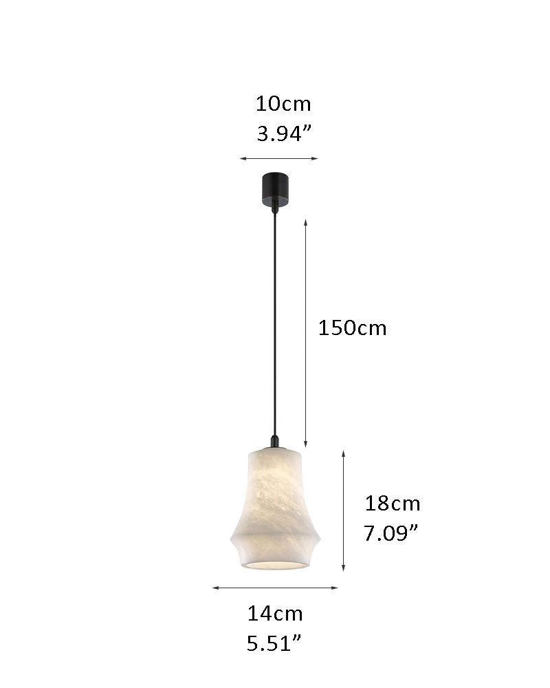 Modern white alabaster pendant lamp dimensions: 10cm diameter, 150cm height.