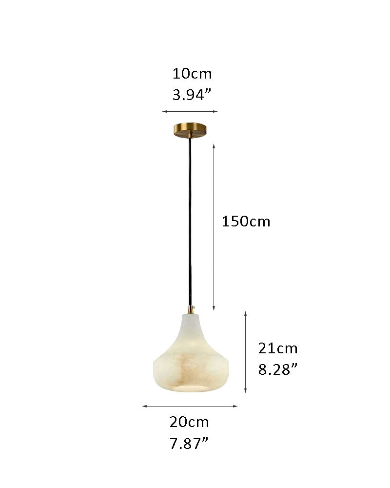 Alabaster Sculptural Tear Drop Pendant Light - Natural Spanish Alabaster, Lux Gold Trim - Kitchens, Dining & Living Rooms