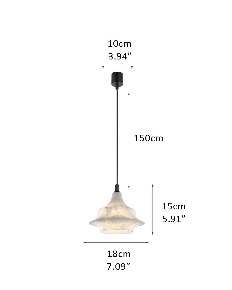 Alabaster Geometric Tiered Lantern Bell Pendant Light - Natural Spanish Alabaster Bells, Serene Black Trim - Kitchens, Dining & Living Rooms.