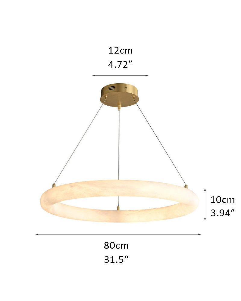 Vintage alabaster LED ring pendant light dimensions: 80cm diameter, 12cm width, 10cm drop.