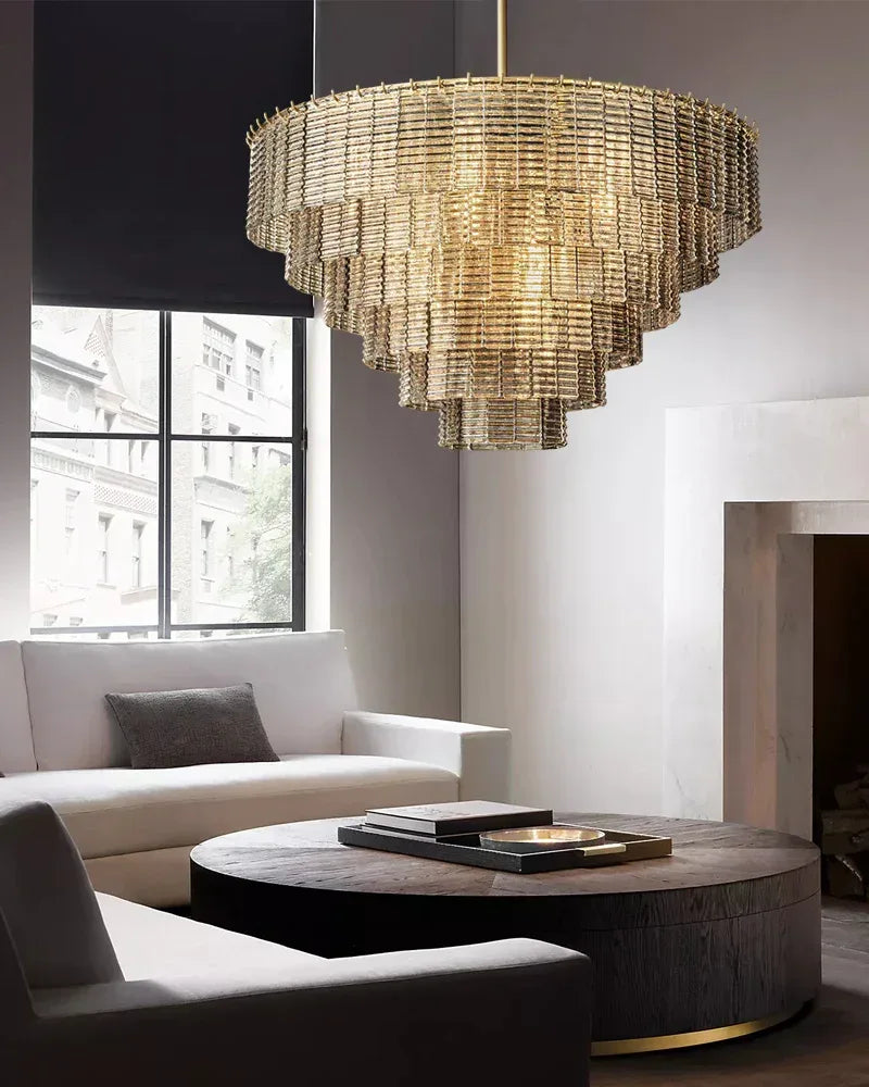 3-tier Clear & Smoke Ridged Glass Sirene Collection LED Wall Light Fixtures Wide 17" Flush Mounted Wall Sconce Lamp