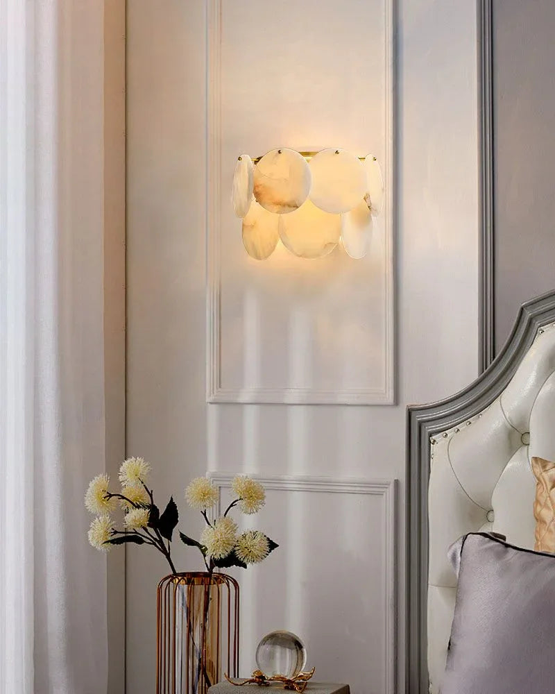 Spanish Alabaster Shell Marble Flush Mount Brass Wall Sconces for bedroom Flush Mounted Wall Sconce Lamp
