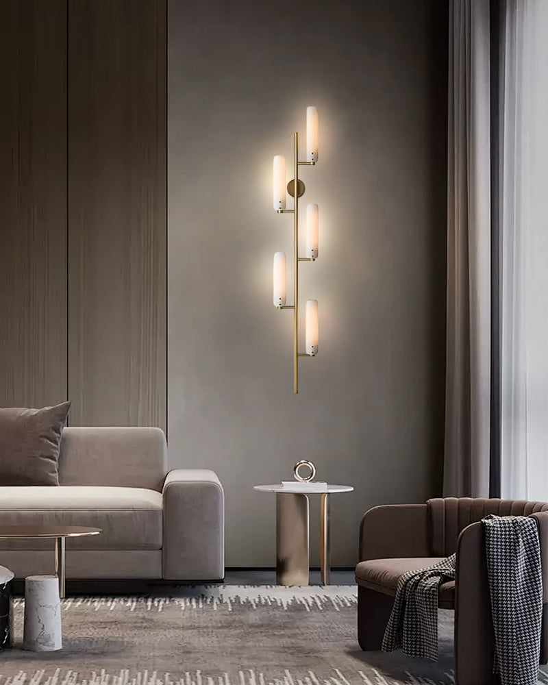 Stylish curved wall sconce lamp in elegant modern living room setting