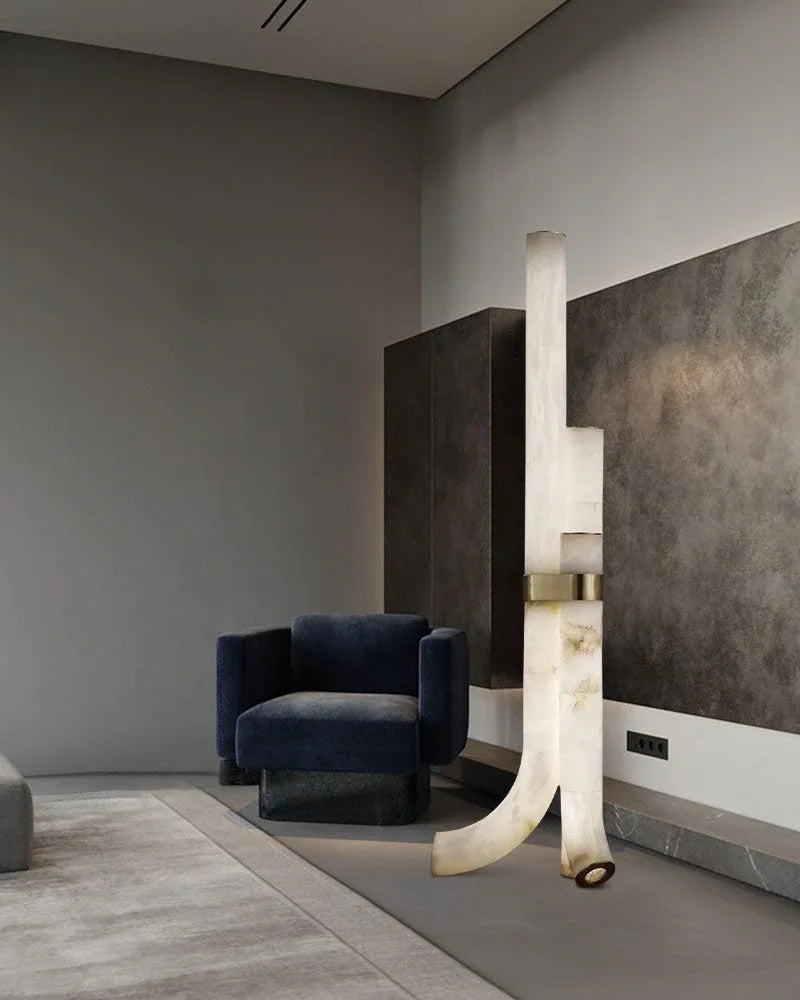 Modern LED Piped White Alabaster High Standing Floor Lamp Height 59" | 45W Modern Art Design Floor Lamp