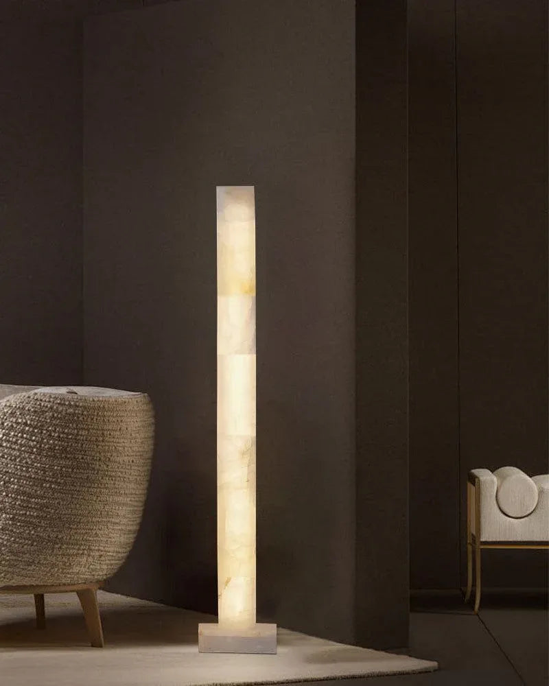 LED Alabaster Square Column Tall Standing Floor Lamp decor for living room, hall American standing floor lamp