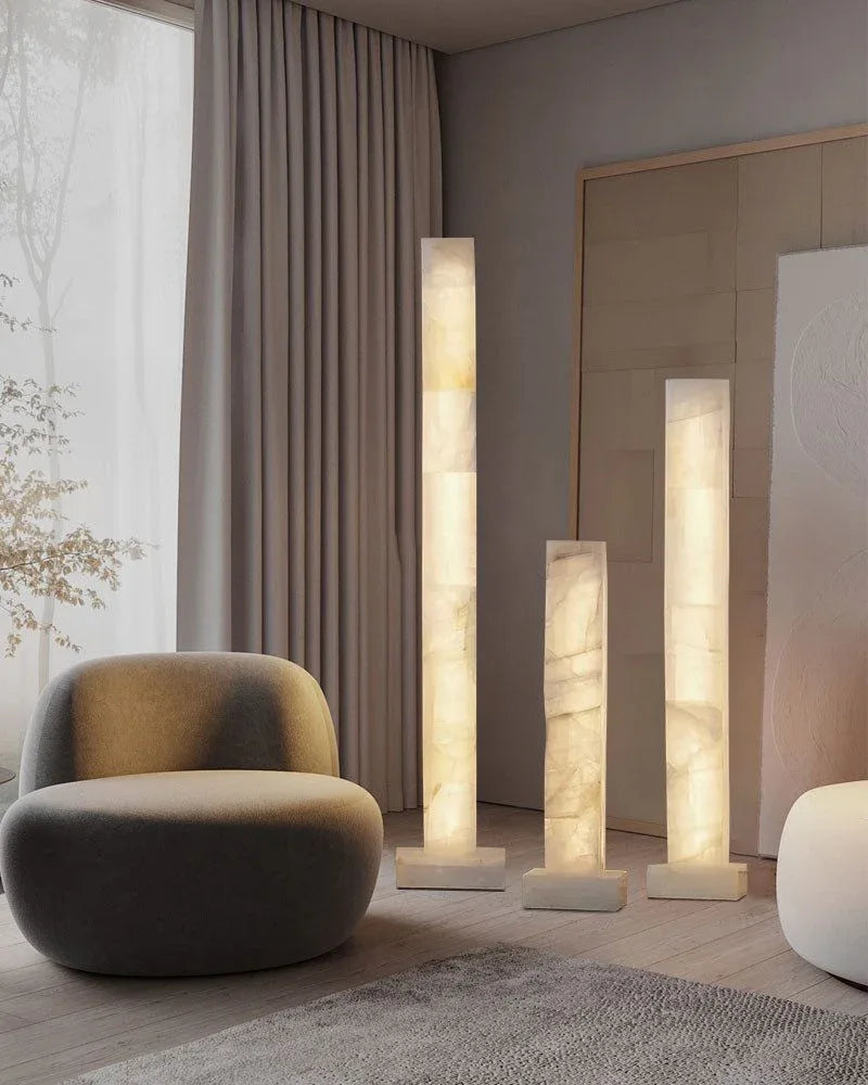 LED Alabaster Square Column Tall Standing Floor Lamp decor for living room, hall American standing floor lamp