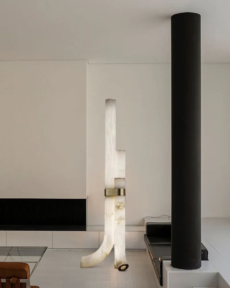 Modern LED Piped White Alabaster High Standing Floor Lamp Height 59" | 45W Modern Art Design Floor Lamp