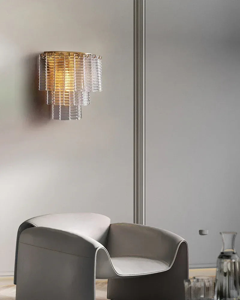 3-tier Clear & Smoke Ridged Glass Sirene Collection LED Wall Light Fixtures Wide 17" Flush Mounted Wall Sconce Lamp