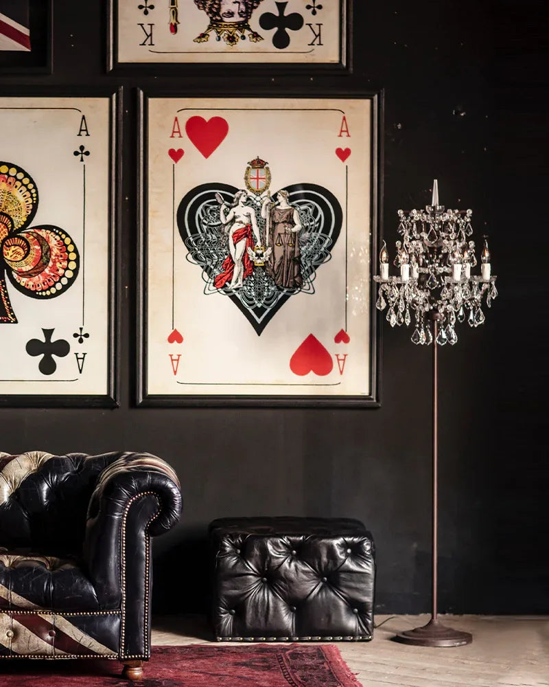 LightsStory Series Prismatic Floor Lamp | Cut Crystal Candelabra Intricate cut crystal and raw metal frame with deep brown fabric shade, Gold and Chrome contrast finish for Living rooms, bedrooms, and entryways American standing floor lamp